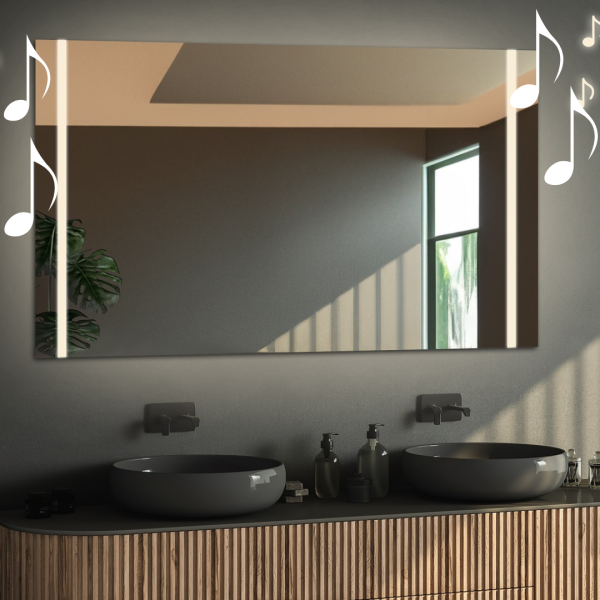 Oglindă de baie dreptunghiulară cu difuzor bluetooth - FLAWIA LED PREMIUM