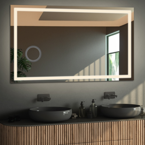 Oglindă de baie dreptunghiulară cu oglindă cu zoom - EMI LED PREMIUM
