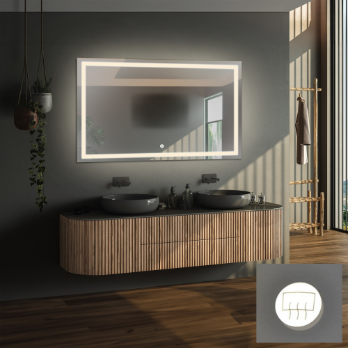 Oglindă de baie dreptunghiulară cu covor anti-par - EMI LED PREMIUM