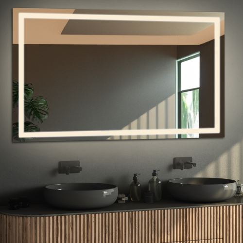 Oglindă de baie dreptunghiulară cu covor anti-par - EMI LED PREMIUM