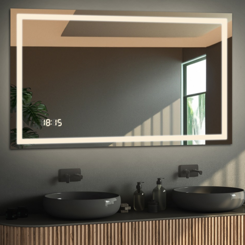 Oglindă de baie dreptunghiulară cu ceas digital - EMI LED PREMIUM