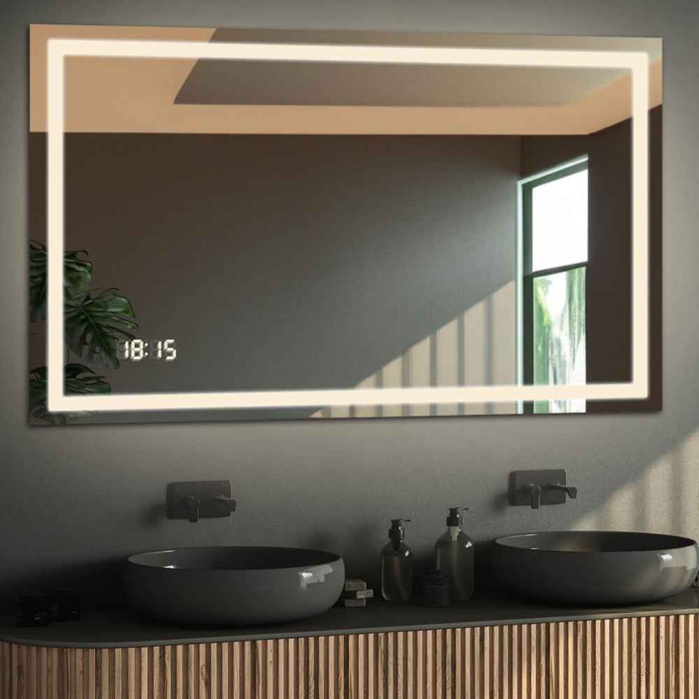 Oglindă de baie dreptunghiulară cu ceas digital - EMI LED PREMIUM