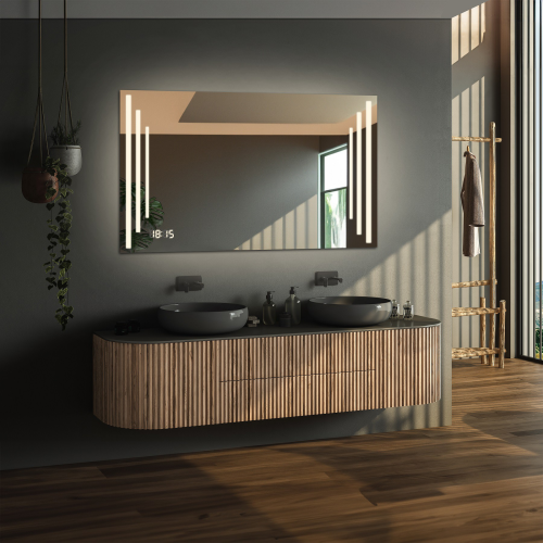 Oglindă de baie dreptunghiulară cu ceas digital - ALIS LED PREMIUM