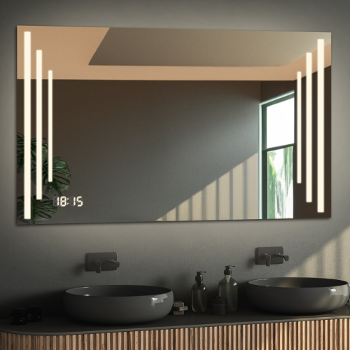 Oglindă de baie dreptunghiulară cu ceas digital - ALIS LED PREMIUM