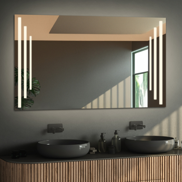 Oglindă de baie dreptunghiulară cu covoraș anti-aburire - ALIS LED PREMIUM