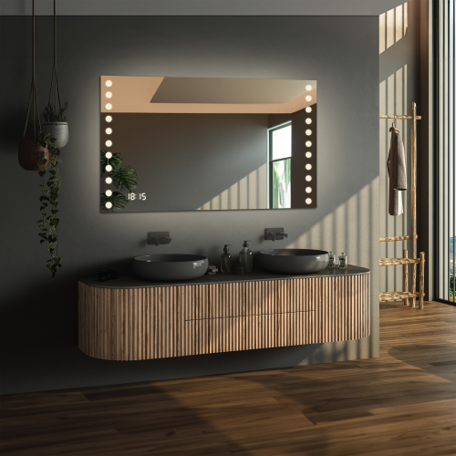 Oglindă de baie dreptunghiulară cu ceas digital - OLIWIA LED PREMIUM