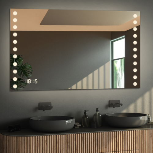 Oglindă de baie dreptunghiulară cu ceas digital - OLIWIA LED PREMIUM