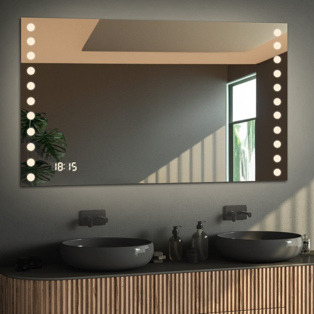 Oglindă de baie dreptunghiulară cu ceas digital - OLIWIA LED PREMIUM
