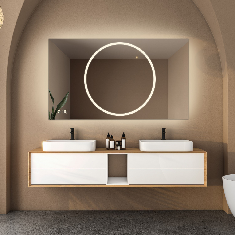 Oglindă de baie dreptunghiulară cu ceas digital - HUGO LED PREMIUM