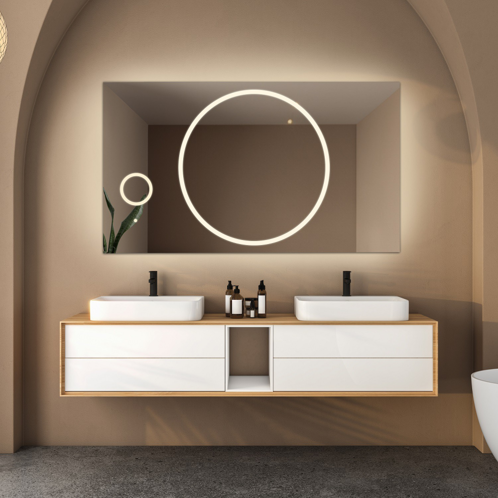 Oglindă de baie dreptunghiulară cu oglindă cu leduri cu zoom - HUGO LED PREMIUM