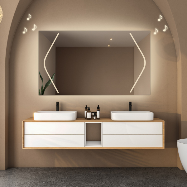 Oglindă de baie dreptunghiulară cu difuzor bluetooth - SOFIA LED PREMIUM