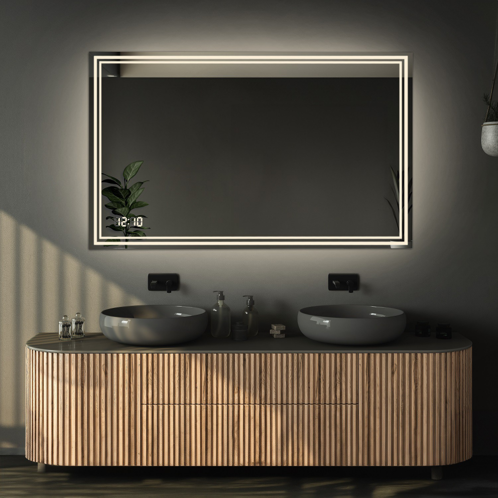 Oglindă de baie dreptunghiulară cu ceas digital - MIA LED PREMIUM