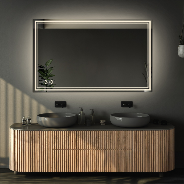 Oglindă de baie dreptunghiulară cu ceas digital - MIA LED PREMIUM