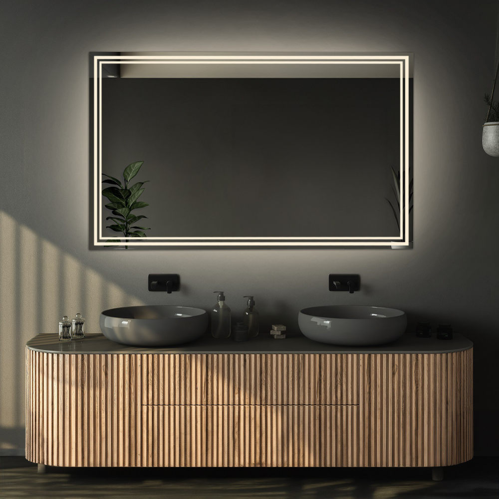 Oglindă de baie dreptunghiulară cu covor anti-par - MIA LED PREMIUM