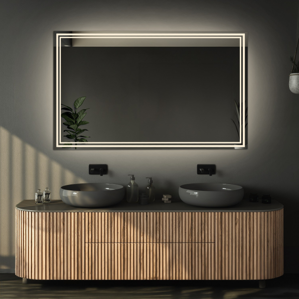 Oglindă de baie dreptunghiulară cu covor anti-par - MIA LED PREMIUM