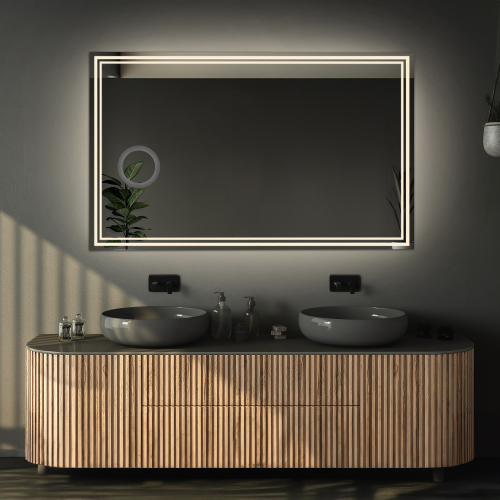 Oglindă de baie dreptunghiulară cu oglindă cu zoom - MIA LED PREMIUM