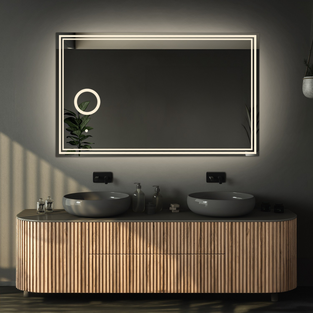 Oglindă de baie dreptunghiulară cu oglindă cu leduri cu zoom - MIA LED PREMIUM