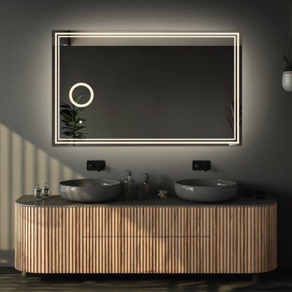 Oglindă de baie dreptunghiulară cu oglindă cu leduri cu zoom - MIA LED PREMIUM