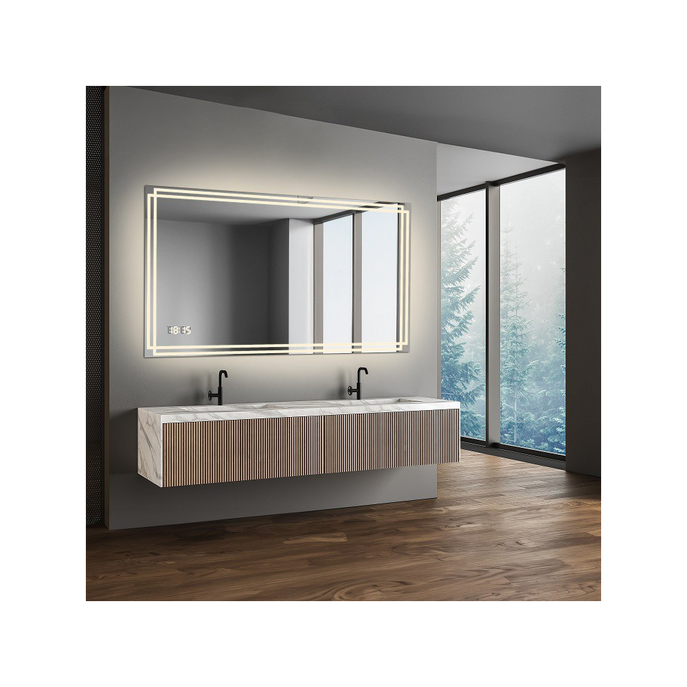 Oglindă de baie dreptunghiulară cu ceas digital - MARLA LED PREMIUM