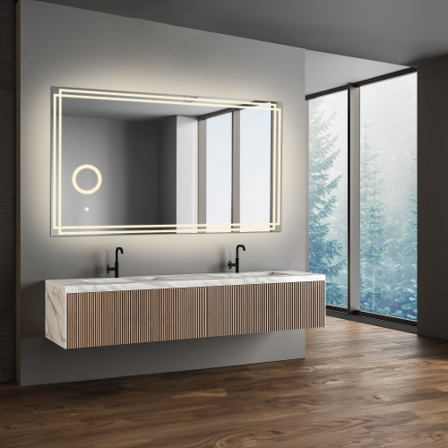 Oglindă de baie dreptunghiulară cu oglindă cu leduri cu zoom - MARLA LED PREMIUM