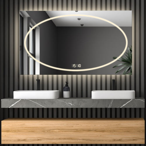 Oglindă de baie dreptunghiulară cu ceas digital - MELISA LED PREMIUM