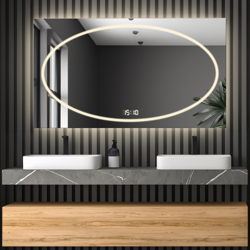 Oglindă de baie dreptunghiulară cu ceas digital - MELISA LED PREMIUM