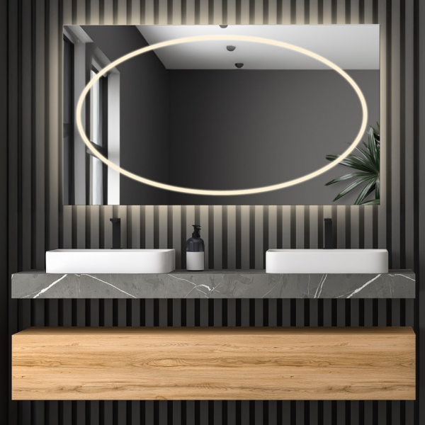 Oglindă de baie dreptunghiulară cu covor anti-par - MELISA LED PREMIUM