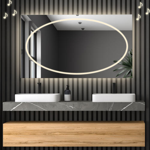 Oglindă de baie dreptunghiulară cu difuzor bluetooth - MELISA LED PREMIUM
