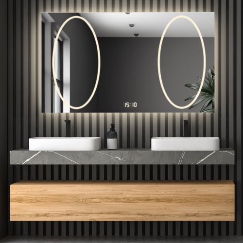 Oglindă de baie dreptunghiulară cu ceas digital - MELISA II LED PREMIUM