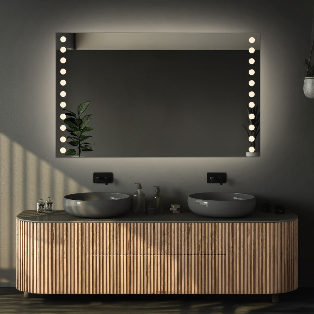 Oglindă de baie dreptunghiulară cu covoraș anti-aburire - OLIWIA LED PREMIUM