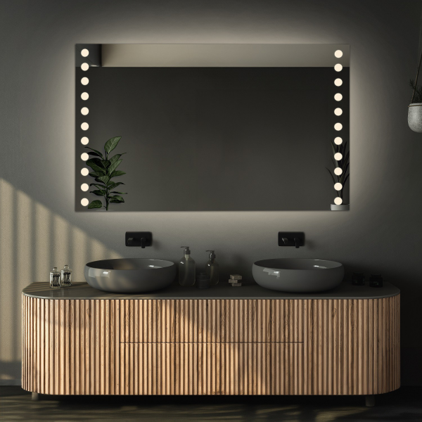 Oglindă de baie dreptunghiulară cu covoraș anti-aburire - OLIWIA LED PREMIUM