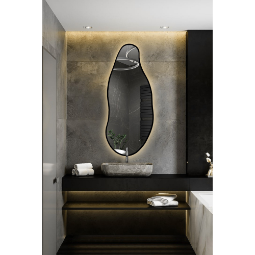 Oglindă cu formă organică în ramă cu iluminare - BARYT ÎN CADRU LED