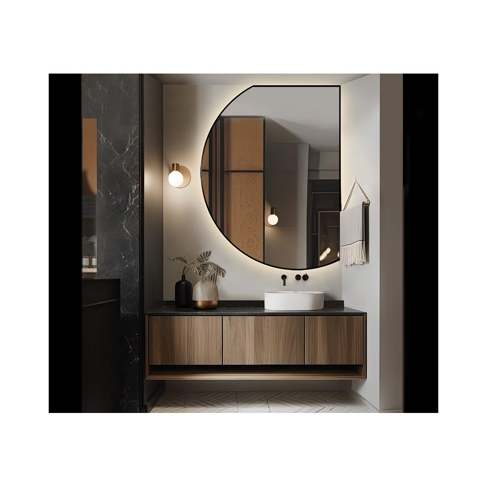 Oglindă de formă neregulată în cadru mdf negru mat cu iluminare - ODETTA LED Oglindă de formă neregulată în cadru mdf negru mat cu iluminare - ODETTA LED