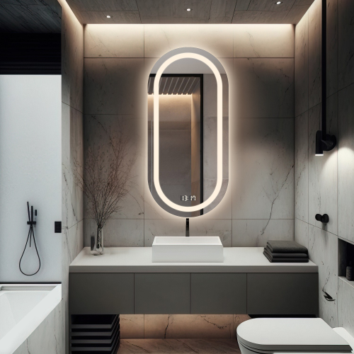 Oglindă ovală de baie cu ceas digital - HOLI LED PREMIUM