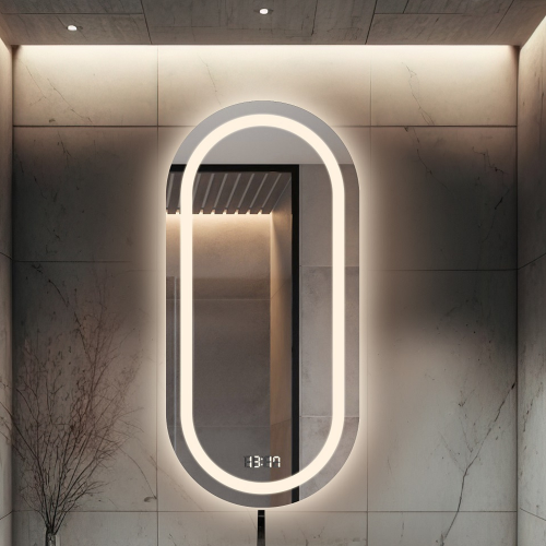 Oglindă ovală de baie cu ceas digital - HOLI LED PREMIUM