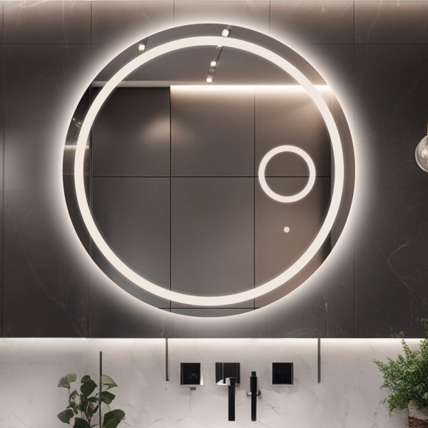 Oglindă rotundă de baie cu oglindă cu leduri cu zoom - MAIA LED PREMIUM