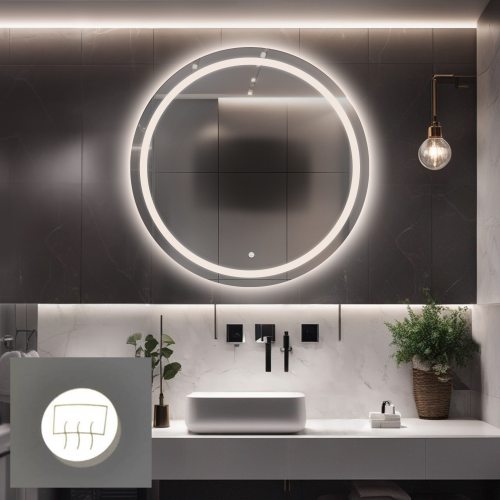 Oglindă rotundă de baie cu covor anti-par - MAIA LED PREMIUM