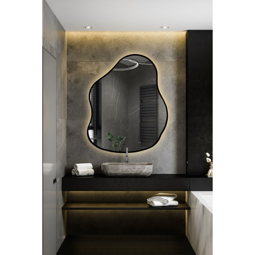 Oglindă în formă organică în ramă cu iluminare - STONE ÎN CADRU LED