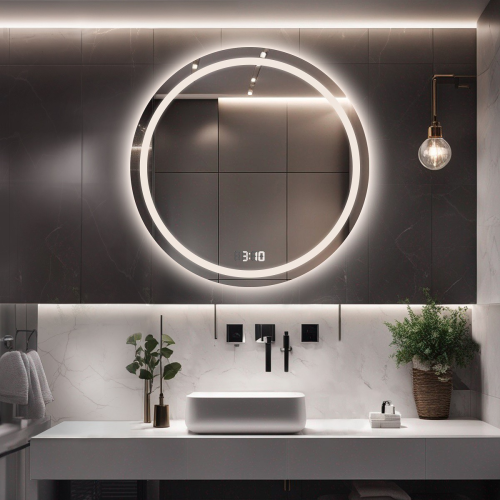 Oglindă rotundă de baie cu ceas digital - MAIA LED PREMIUM