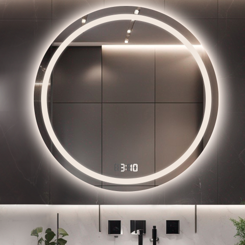 Oglindă rotundă de baie cu ceas digital - MAIA LED PREMIUM