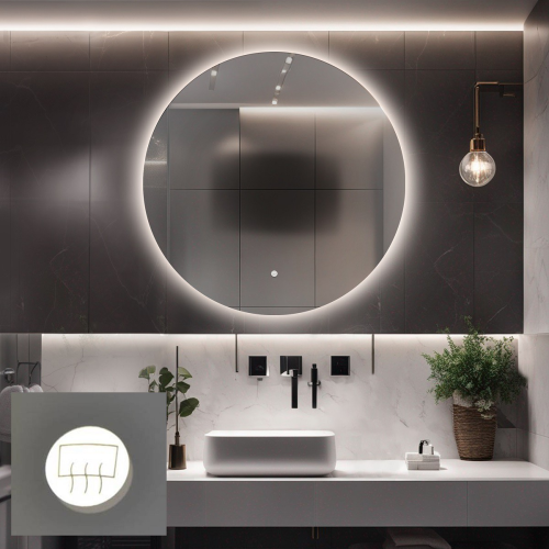 Oglindă rotundă de baie cu covor antipar - CERC LED PREMIUM