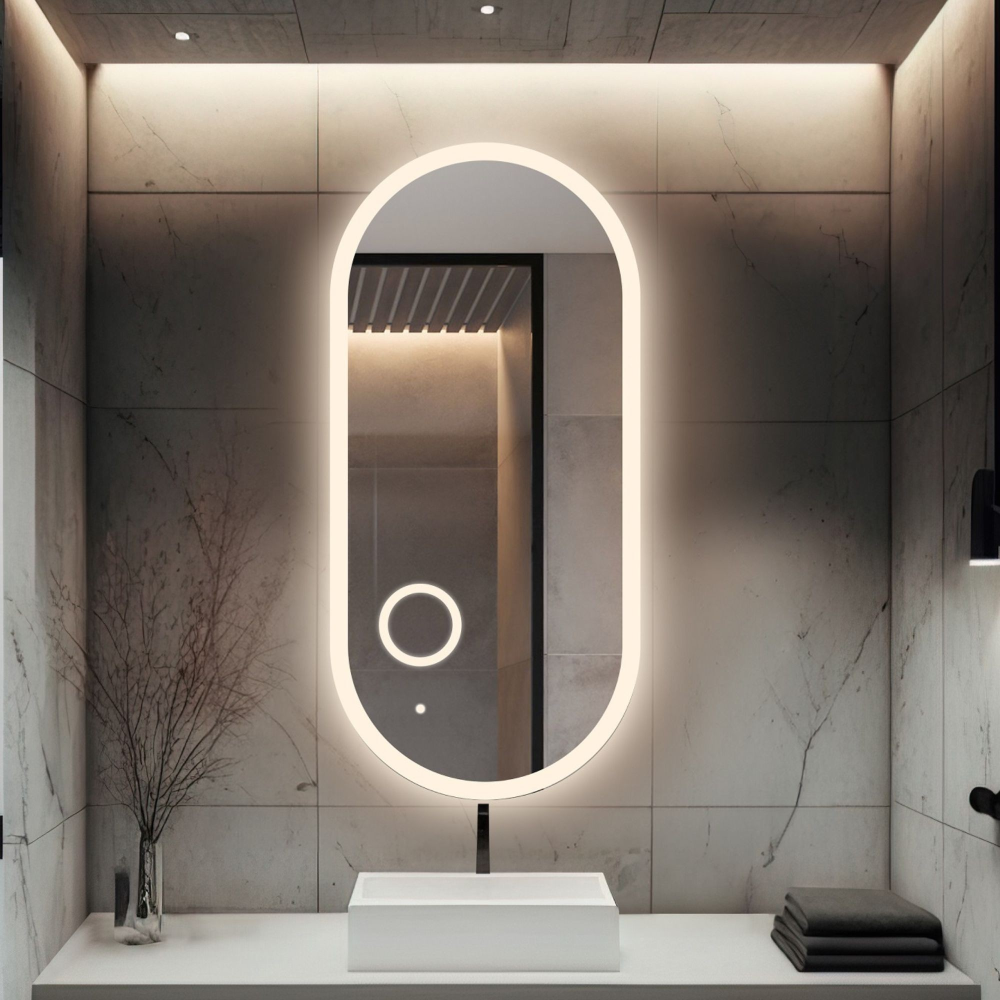 Oglindă ovală de baie cu oglindă cu leduri zoom - ROMI LED PREMIUM
