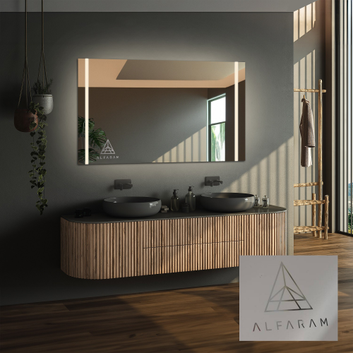 Oglindă de baie dreptunghiulară cu logo - FLAWIA LED PREMIUM