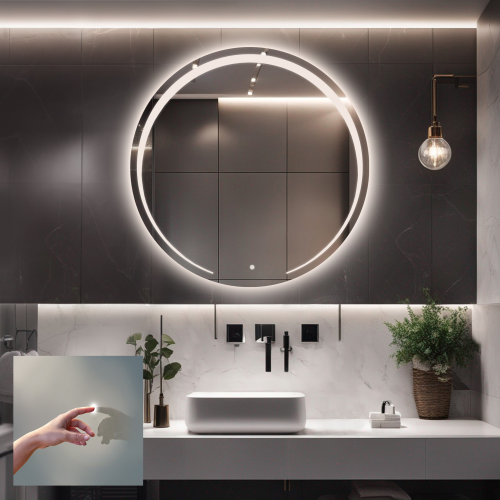 Oglindă circulară de baie cu întrerupător - NELA LED PREMIUM