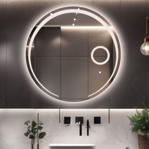 Oglindă rotundă de baie cu oglindă cu zoom cu led - NELA LED PREMIUM