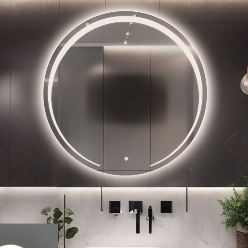 Oglindă rotundă de baie cu covor anti-par - NELA LED PREMIUM