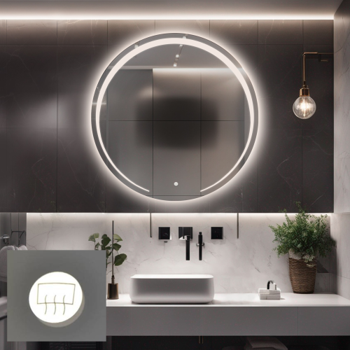 Oglindă rotundă de baie cu covor anti-par - NELA LED PREMIUM