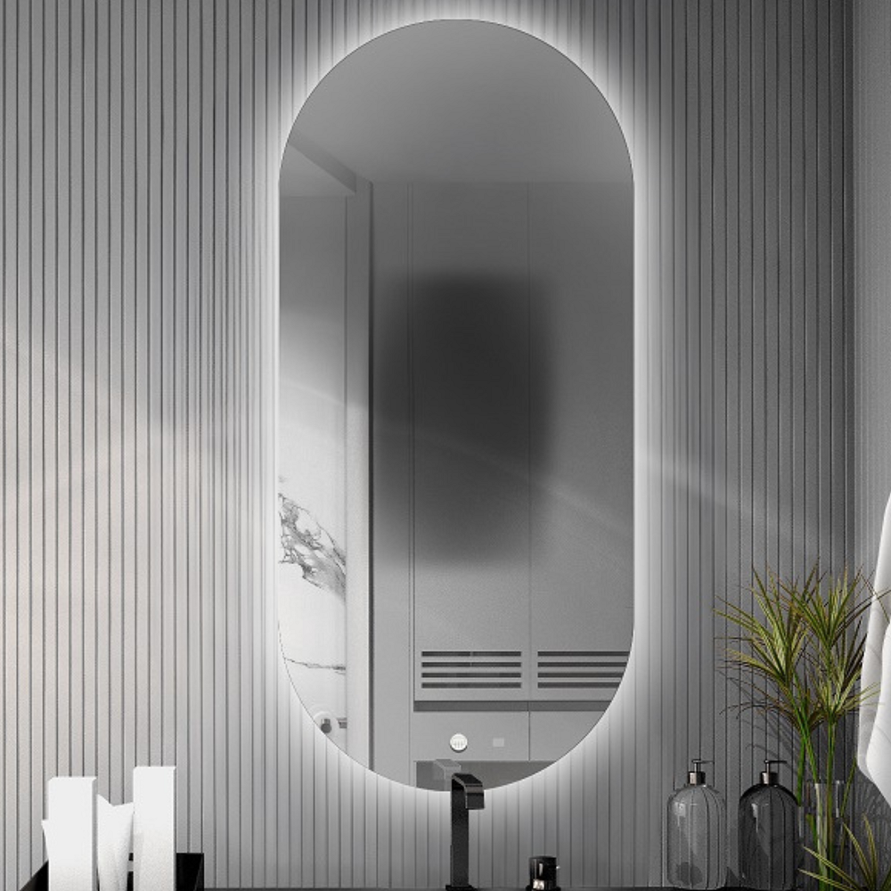 Oglindă ovală de baie cu covoraș anti-aburire - NIKO LED PREMIUM