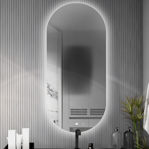 Oglindă ovală de baie cu covoraș anti-aburire - NIKO LED PREMIUM