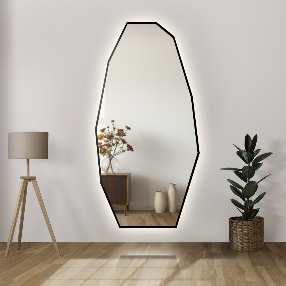 Oglindă decorativă cu formă organică ascuțită în ramă cu iluminare - PIRYT ÎN CADRU LED Oglindă decorativă cu formă organică ascuțită în ramă cu iluminare - PIRYT ÎN CADRU LED